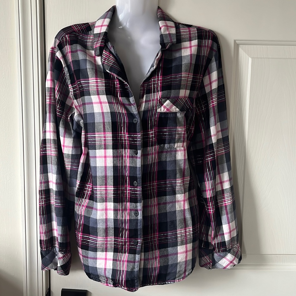 Victoria's Secret • Button Down Flannel Style Plaid Pajama Top • Size Small S
